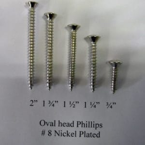 #8 x 2 Nickel oval head phillips-qty 5